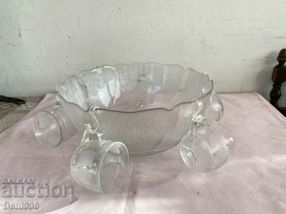 Beautiful embossed bowl with punch cups