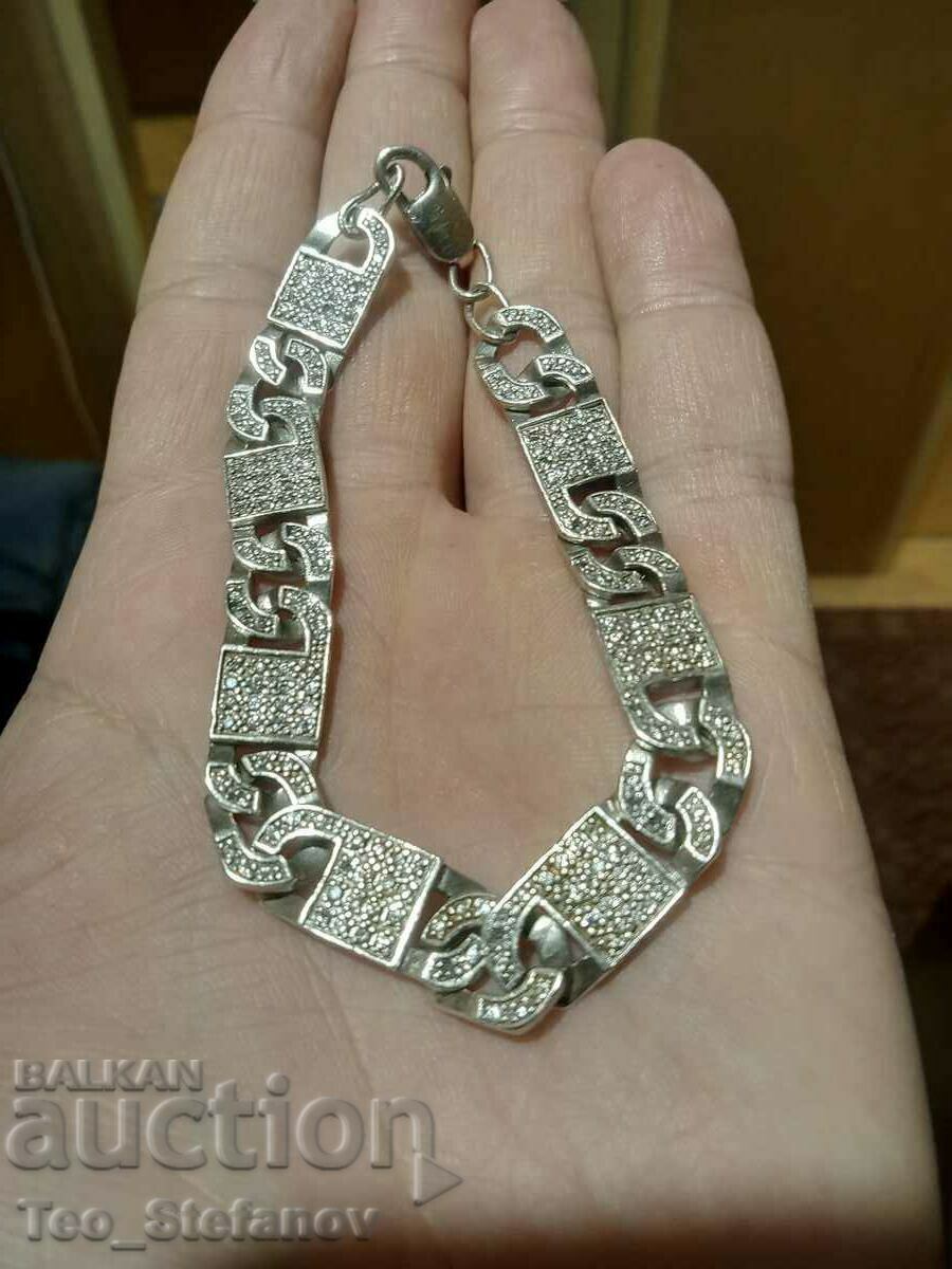 Designer silver bracelet with zircons