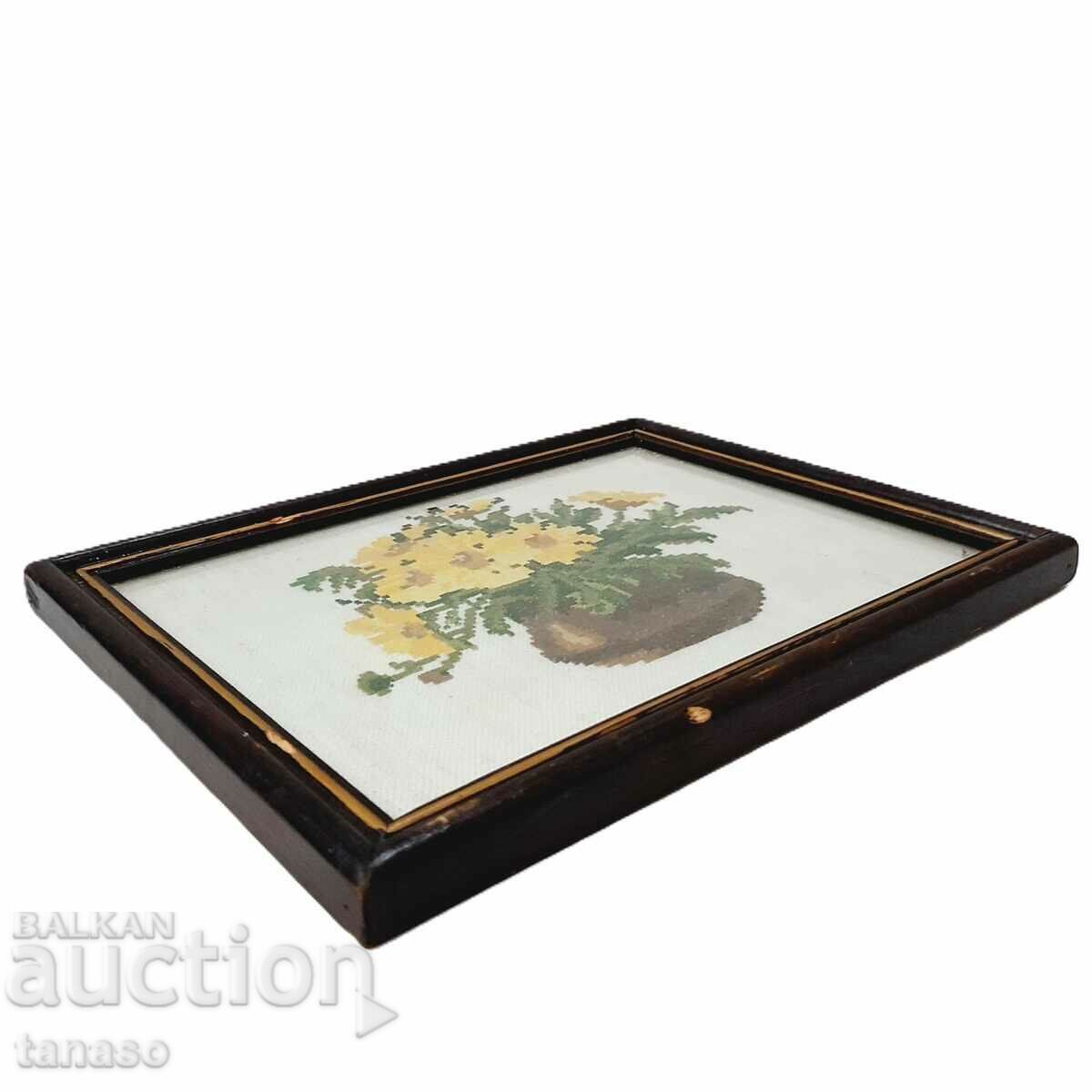 Tapiserie veche, broderie într-un cadru sub sticlă (3.3) - 5