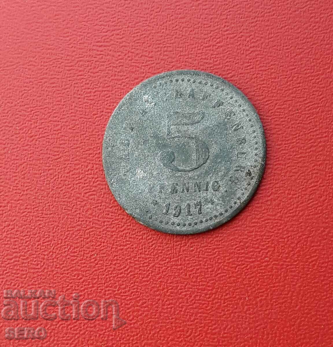 Γερμανία-Βαυαρία-Aschaffenburg-5 pfennig 1917