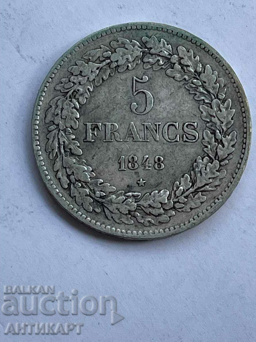 #1 Silver Coin 5 Francs Belgium 1848 Silver