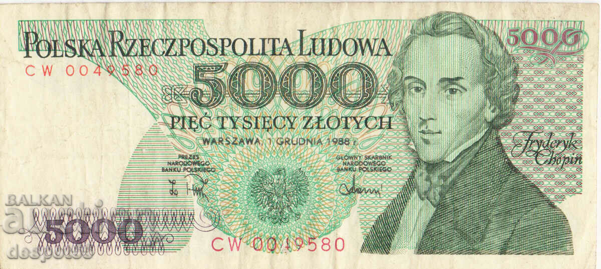 1988. Polonia. 5000 Zloți - VF.