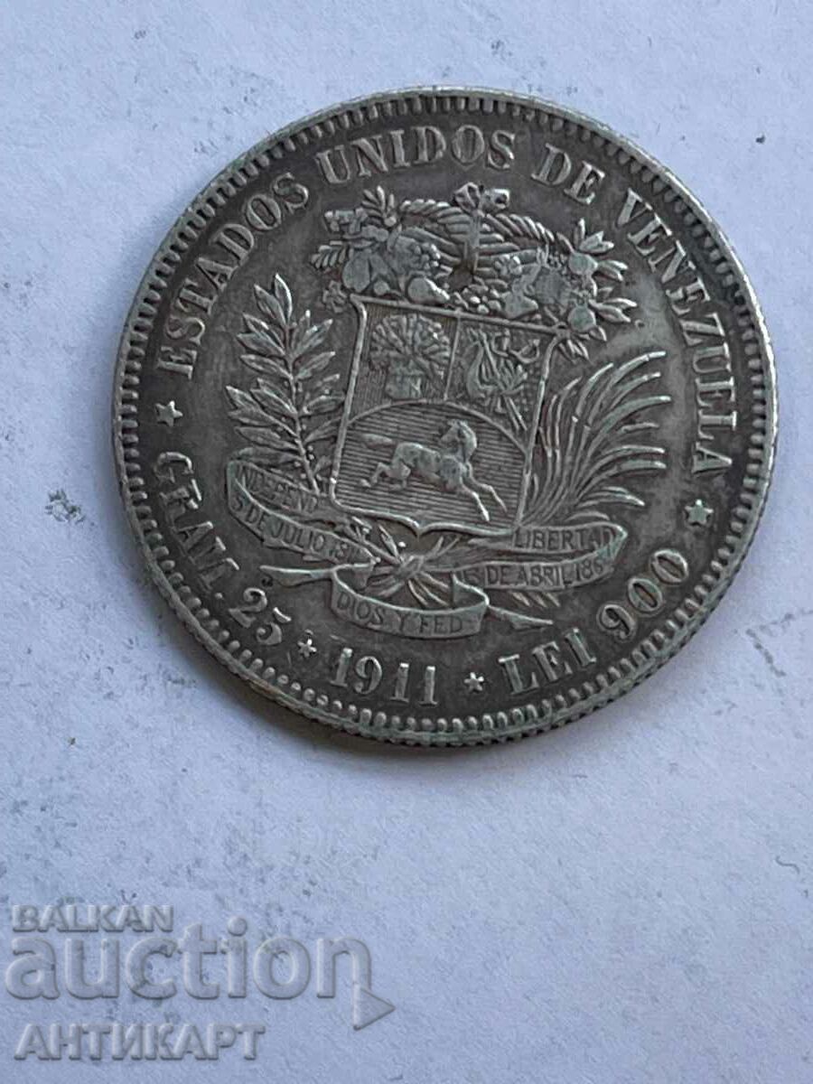 monedă de argint 5 bolivar Venezuela 1911 argint