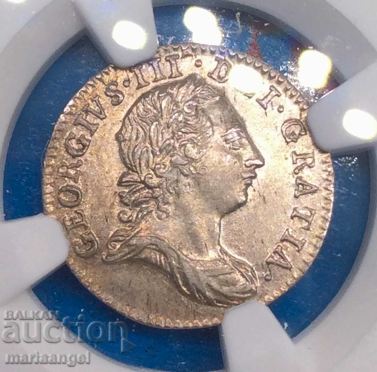 Marea Britanie 3 pence 1762 MAUNDY George III NGC AU 58 Ag