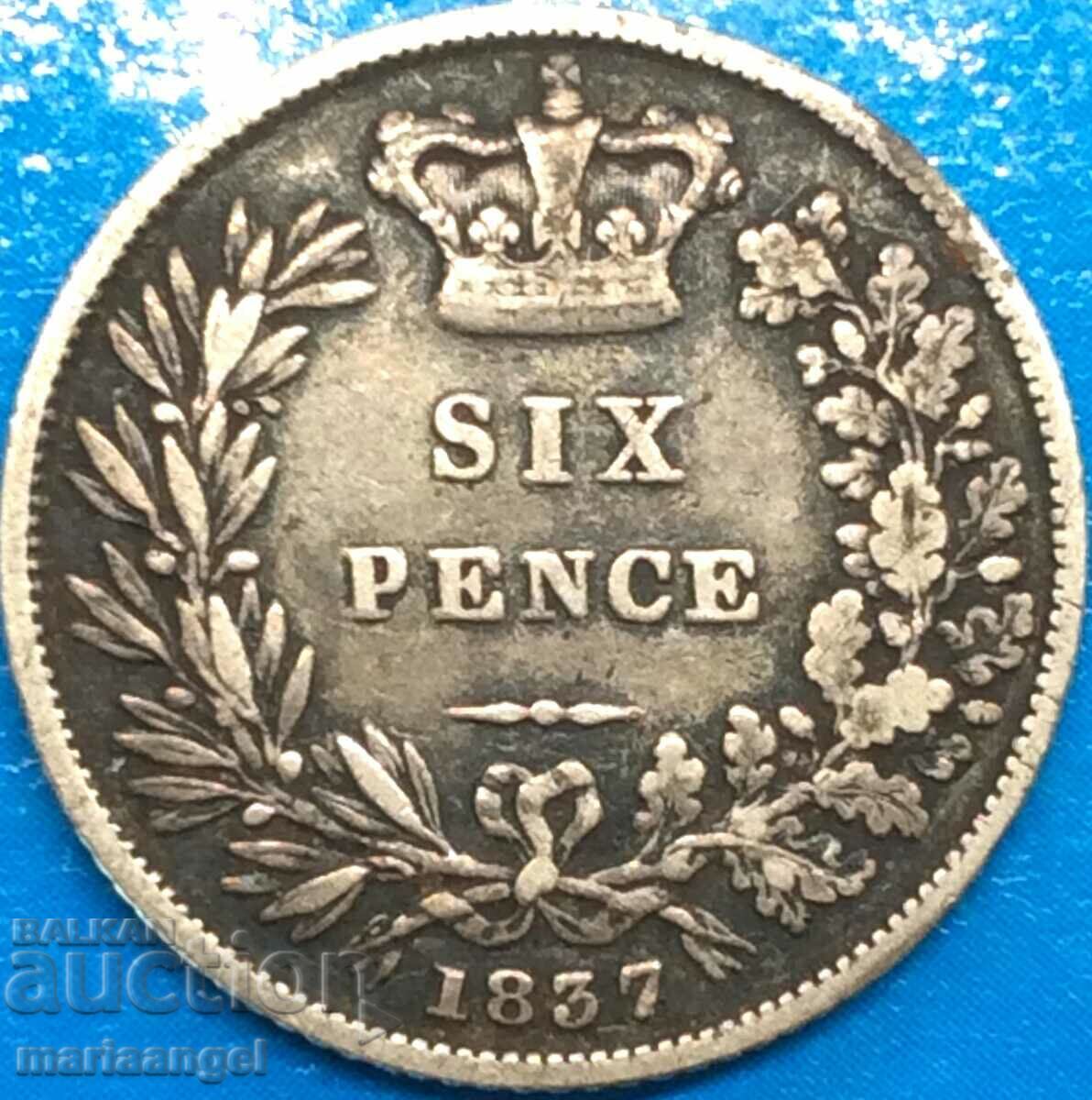 Great Britain 6 pence 1837 William IV silver