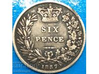 Great Britain 6 pence 1837 William IV silver