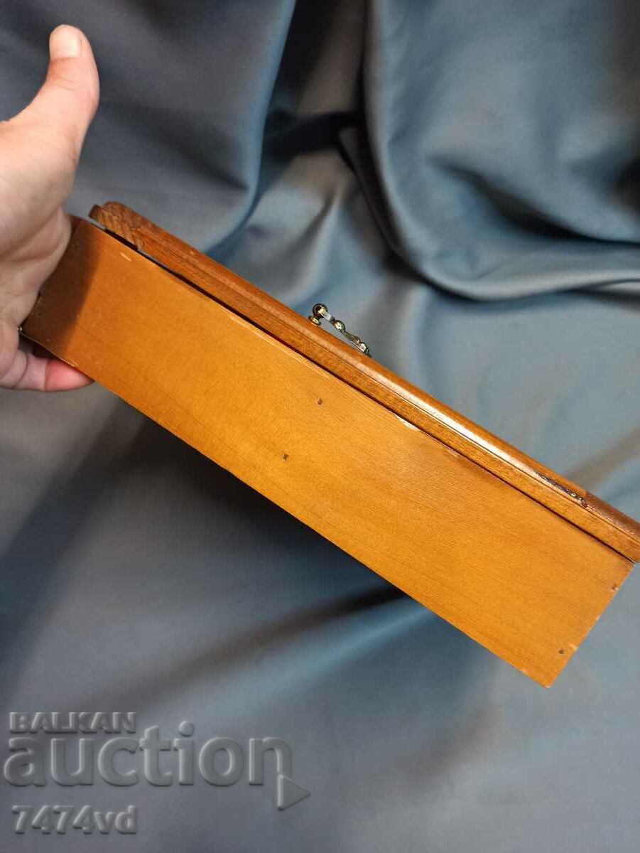 Auction  WOODEN BOX FOR SPICES, PAINTED GLASS