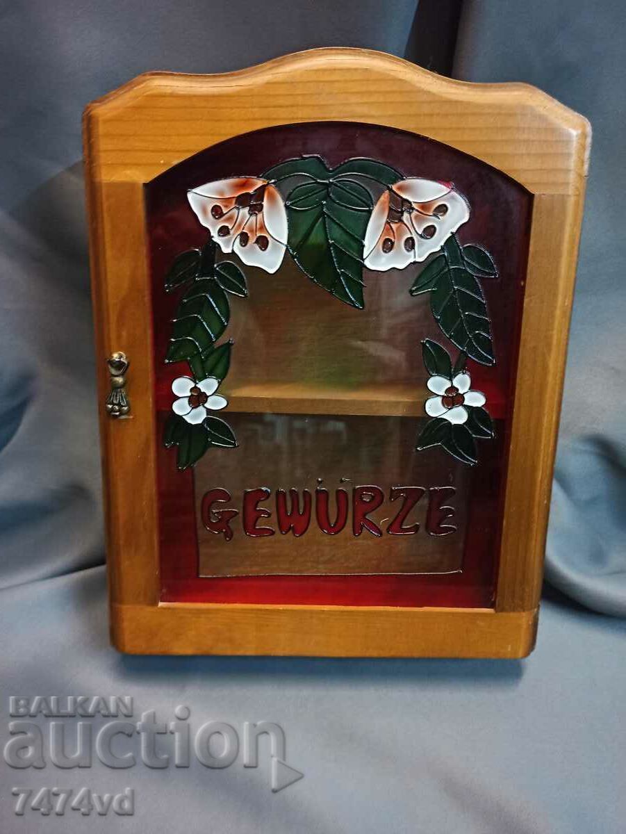 WOODEN BOX FOR SPICES, PAINTED GLASS - 5