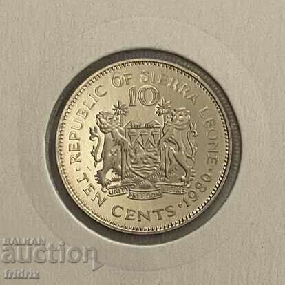 Сиера Леоне 10 цента  / Sierra Leone 10  cent 1980 PROOF ЖО