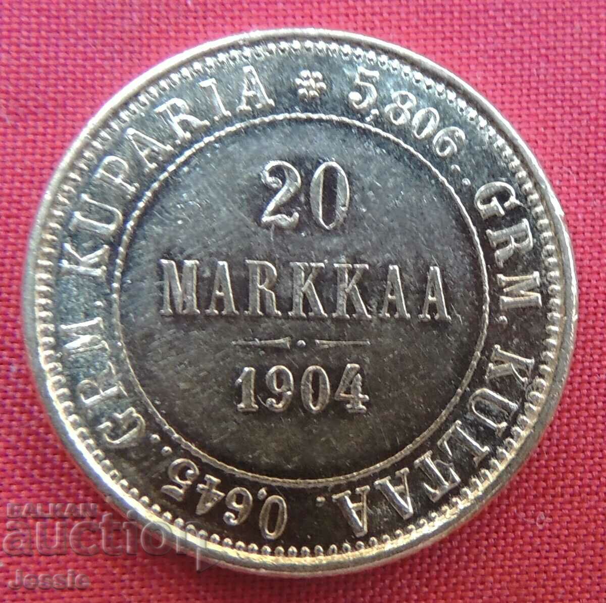 20 Markkaa 1904 Finlanda AU (aur)