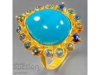 SILVER RING WITH TURQUOISE (ARIZONA, USA) AND PRECIOUS OPALS