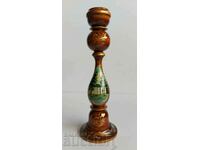 . WOODEN UKRAINIAN PAINTED CANDLESTICK MONASTERY DECORATION