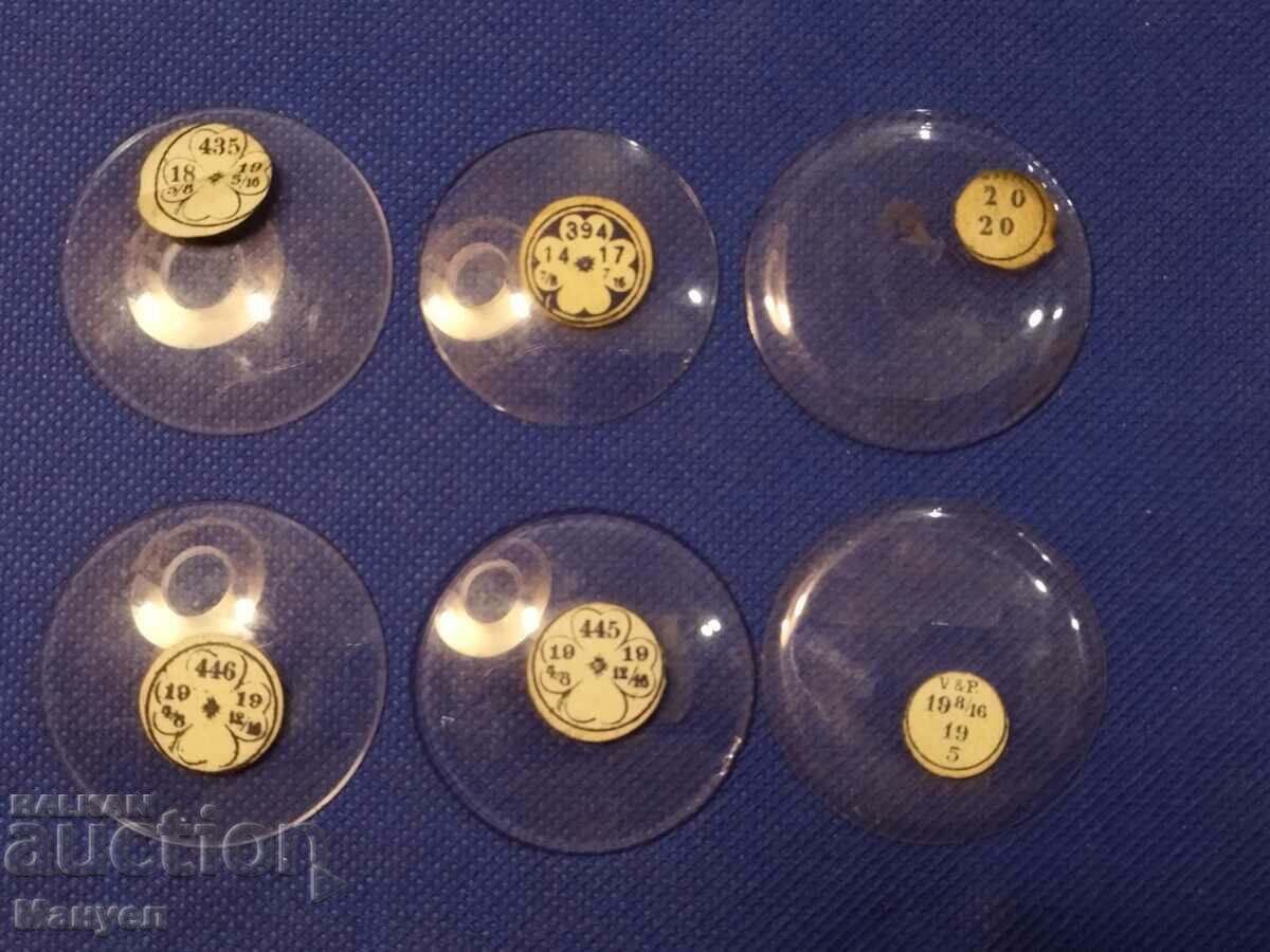 Old original glasses for pocket watches - 6 pieces.