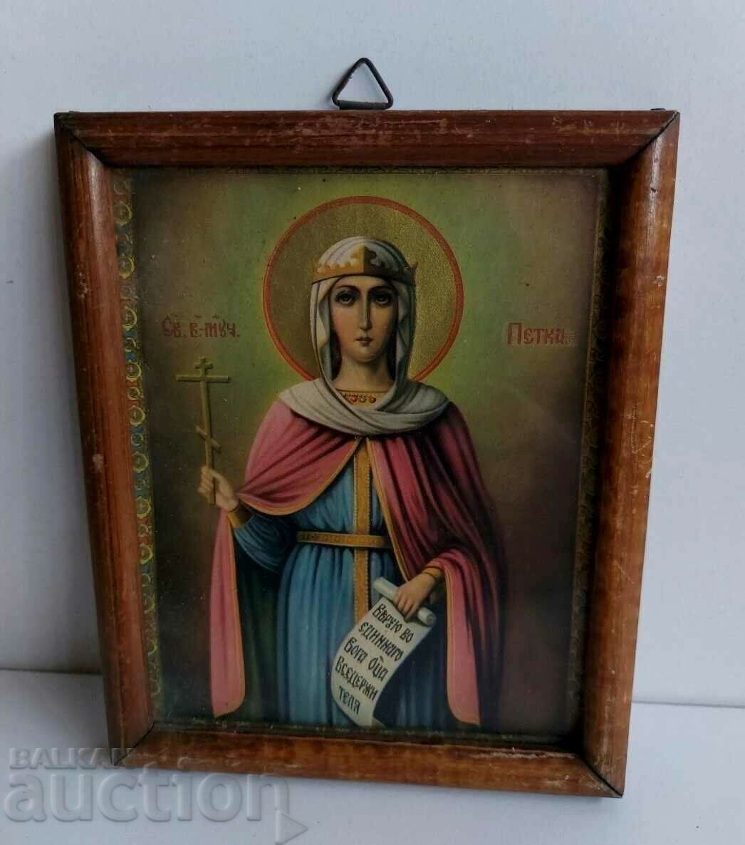 .OLD DOMESTIC ICON OF SAINT FRIDAY KINGDOM OF BULGARIA LITHOGRAPHY