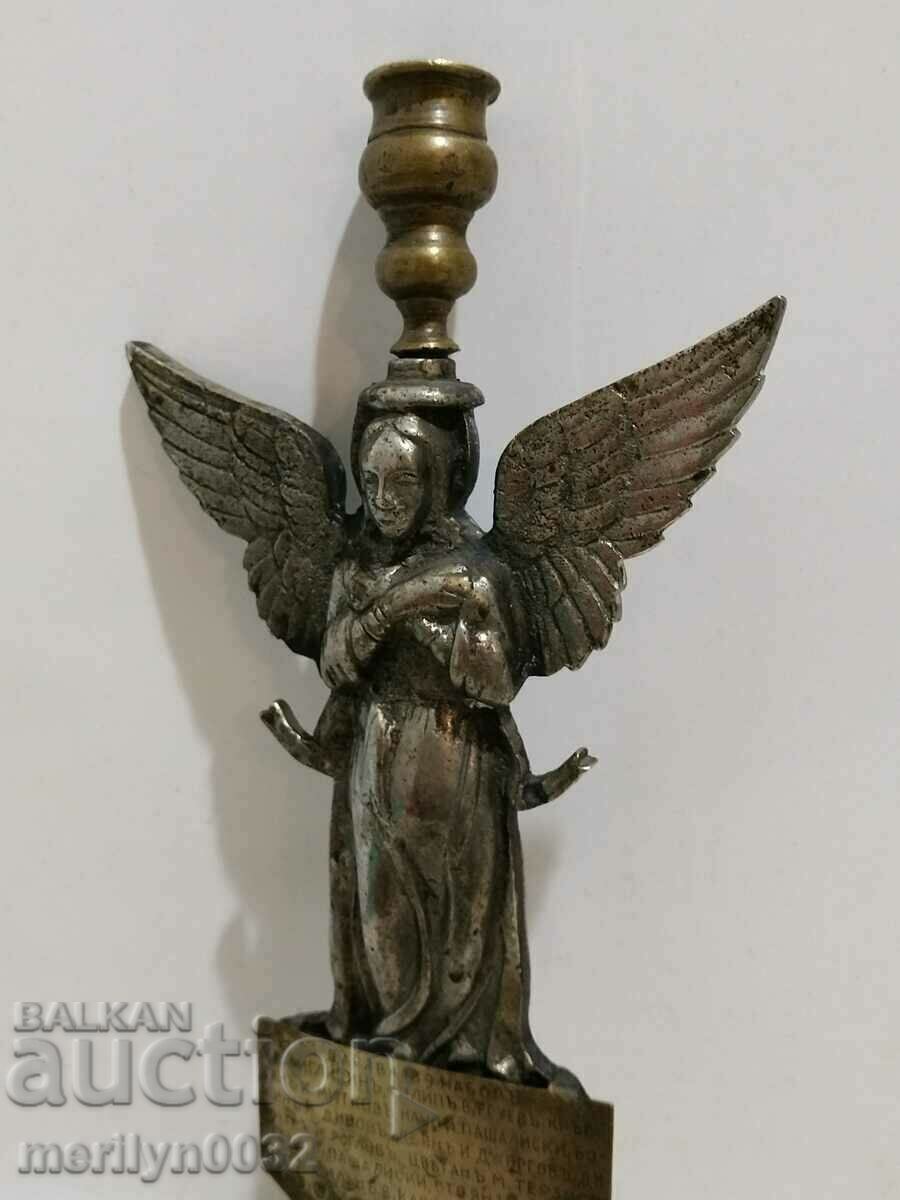 Bronze donation decoration figure of the Angel of the Shepherd 1930 candle - 5 Bronze donation decoration figure of the Angel of the Shepherd 1930 candle - 5