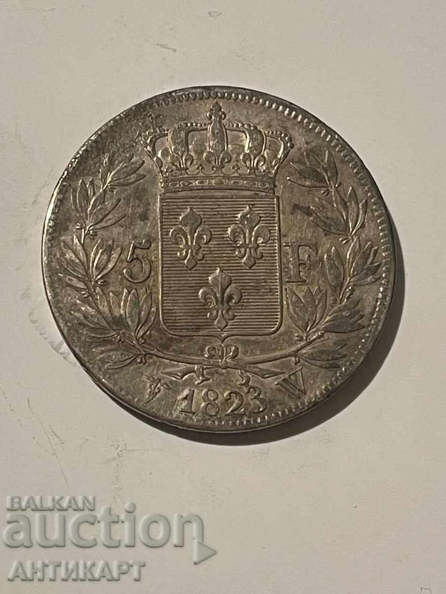 silver coin 5 francs Louis Louis XVIII 1823 France silver