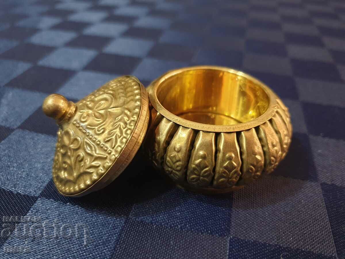 Auction Small brass richly inlaid box Auction Small brass richly inlaid box