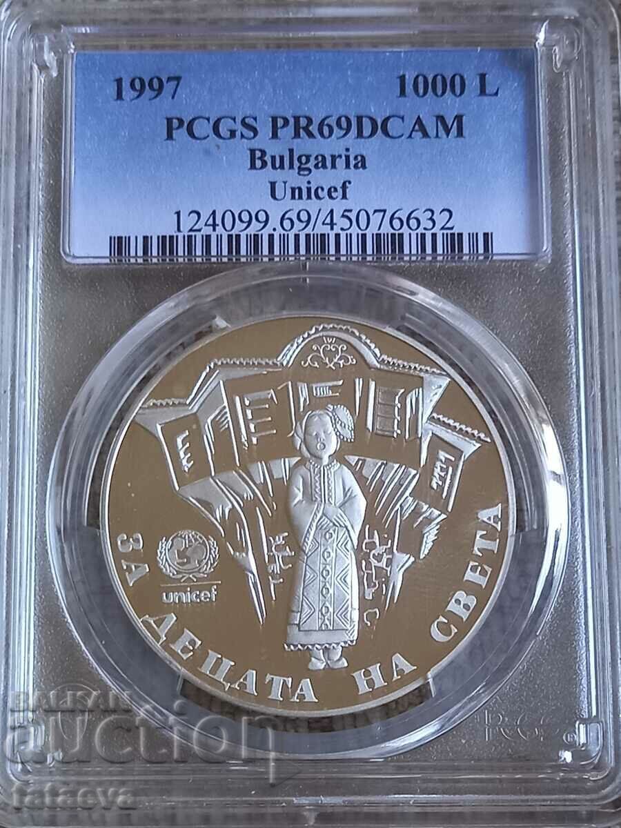 BGN 1000 MS69DCAM, PCGS, 1997, Citiți descrierea.