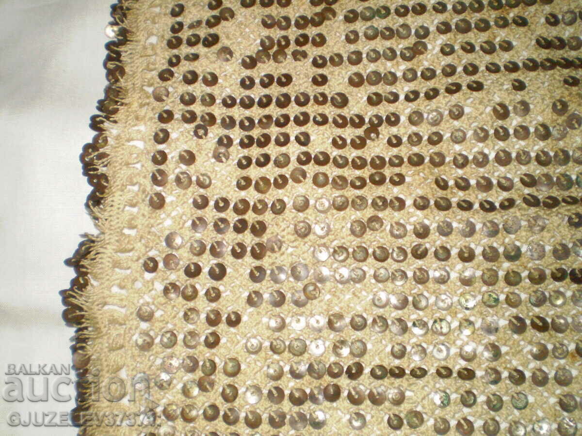 Auction Old tablecloth crocheted and embroidered sequins rare Auction Old tablecloth crocheted and embroidered sequins rare