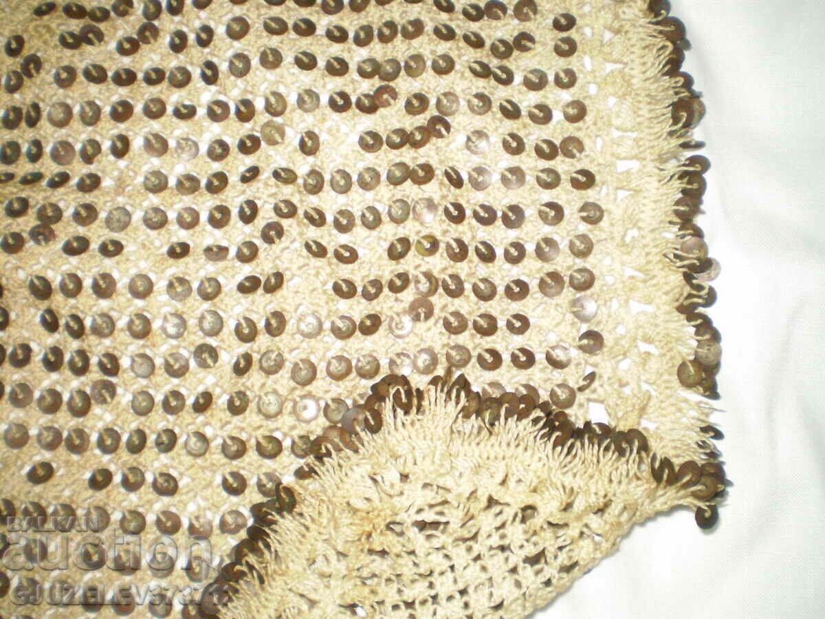 Old tablecloth crocheted and embroidered sequins rare - 6 Old tablecloth crocheted and embroidered sequins rare - 6