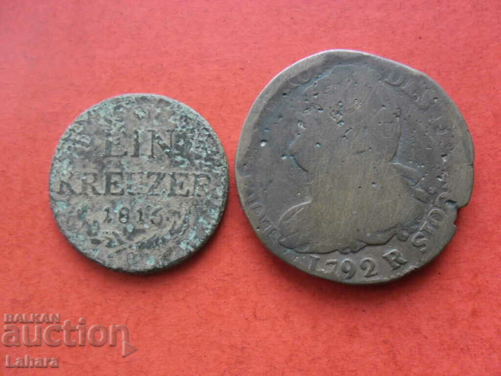 1 Kreuzer 1816 και νόμισμα 1792.