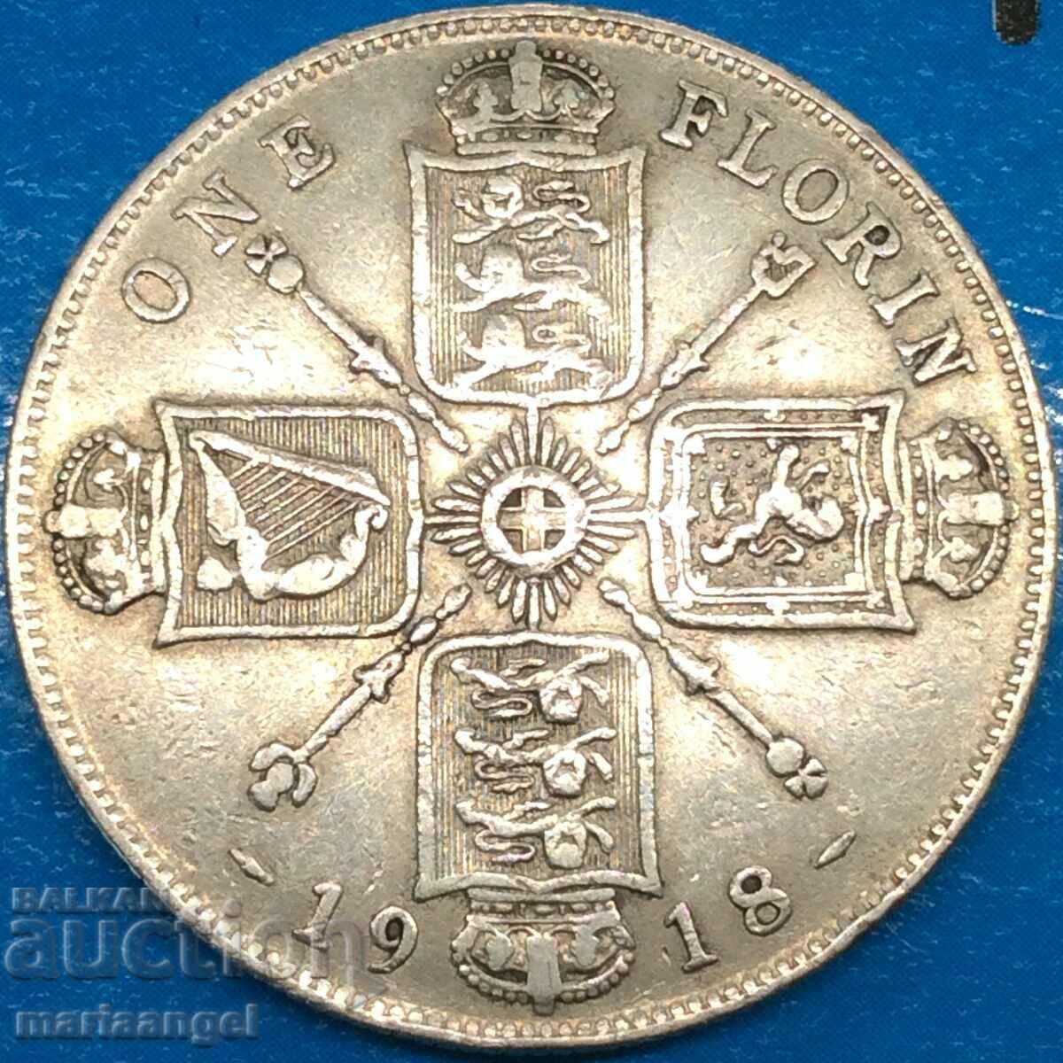 Marea Britanie 1 Florin 1918 George V Argint Rare