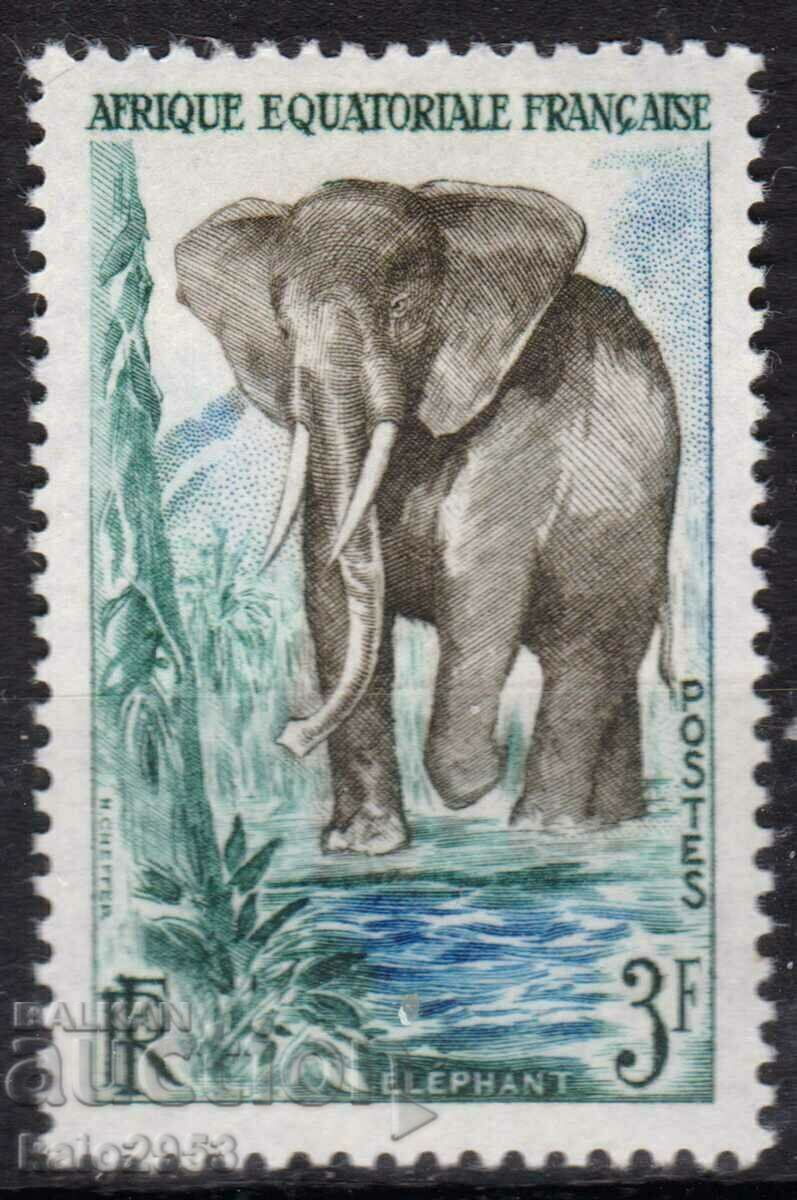 French Equat.Africa-1957-Regular-Animals-Elephant,MLH