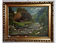 Oil painting - landscape, river, mountain