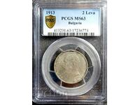 2 лева MS63, PCGS, 1913, Чети описанието.