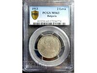 2 лева MS63, PCGS, 1913, Чети описанието.