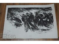 Old Master drawing lithograph soldiers with rifles