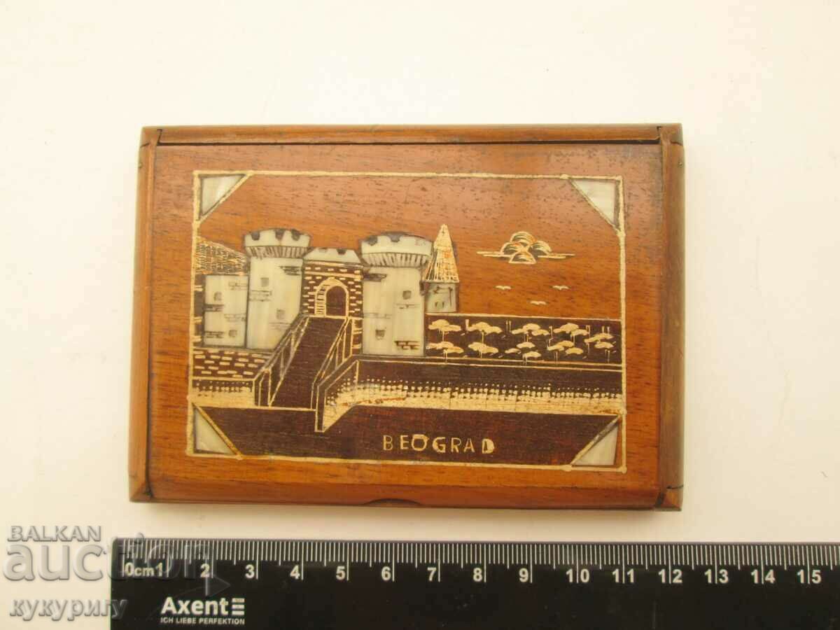 Old wooden cigarette case with mother-of-pearl inlay - 6