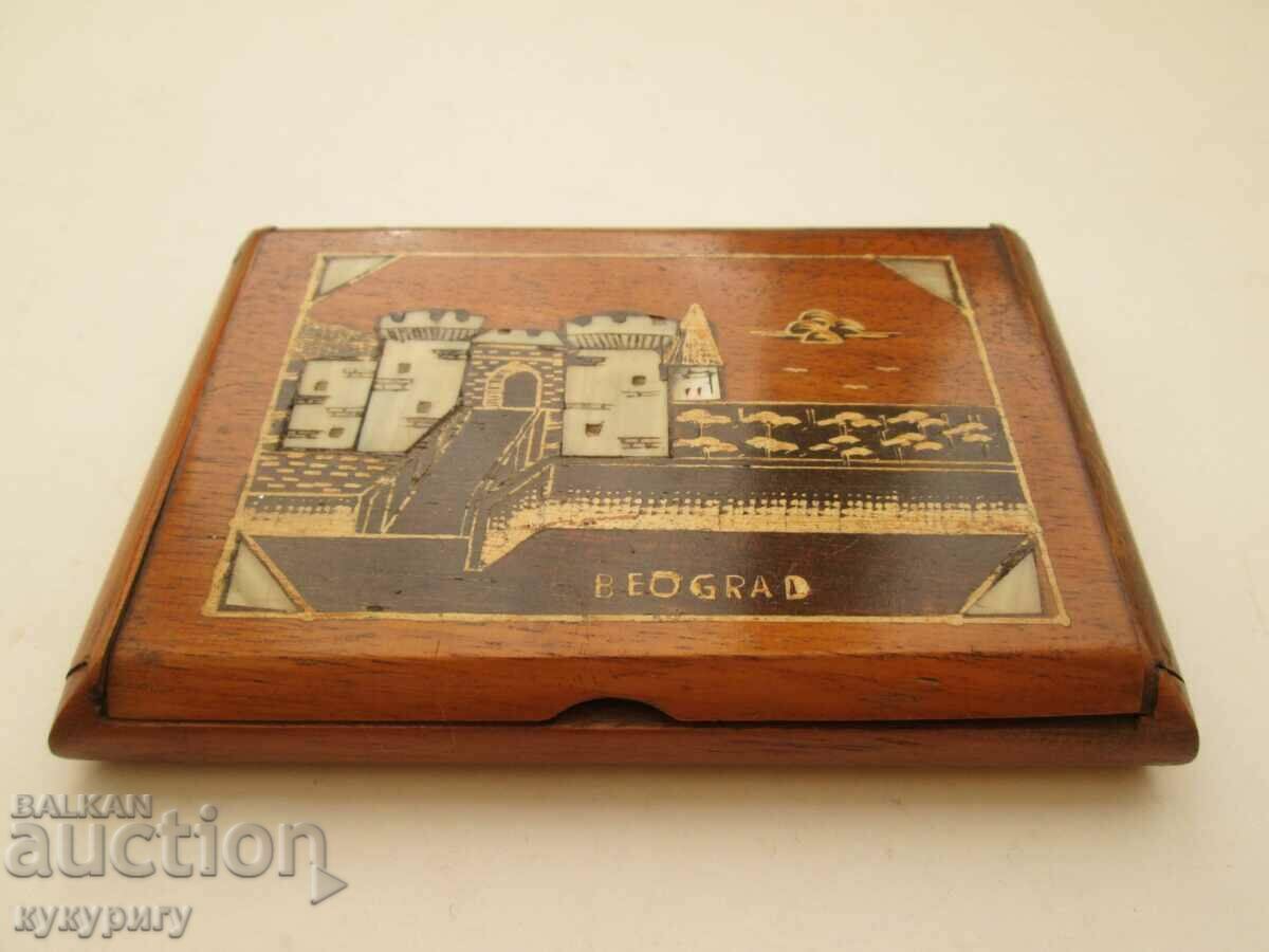 Old wooden cigarette case with mother-of-pearl inlay - 7