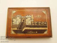 Old wooden cigarette case with mother-of-pearl inlay