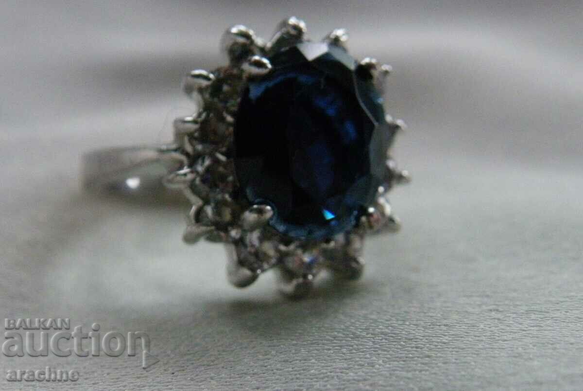 Auction  Silver ring with london blue topaz