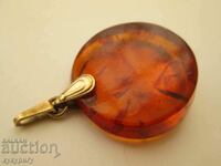 Old USSR women's locket pendant silver and solid amber