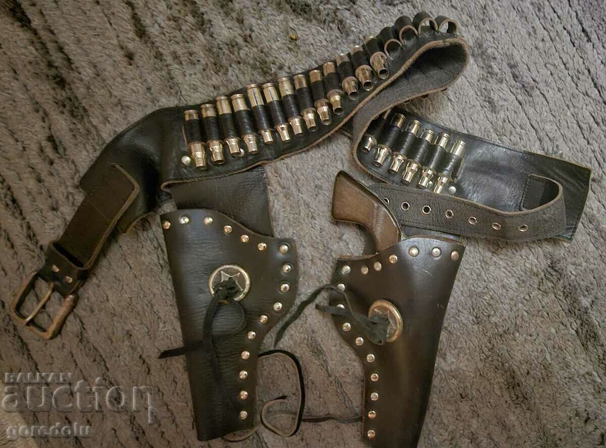 Cowboy belt with holsters and pocket revolver