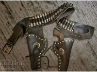 Cowboy belt with holsters and pocket revolver