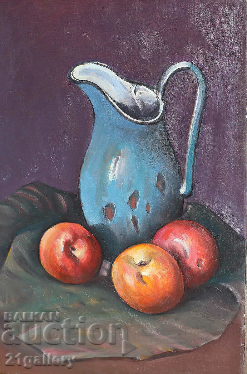 Auction Prof. Stoyan Domuschiev (1935-2021) Still life with jug and fruits Auction Prof. Stoyan Domuschiev (1935-2021) Still life with jug and fruits