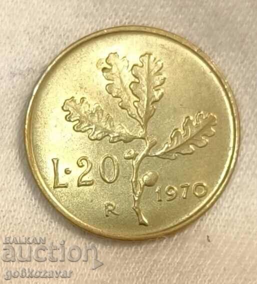 Италия 20 лири 1970г UNC с цена 1.10 лв. | € 0.56