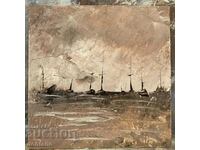 Anton Yordanov-Original-Small landscape oil painting-Boats