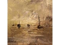 Anton Yordanov-Original-Small landscape oil painting-Boats