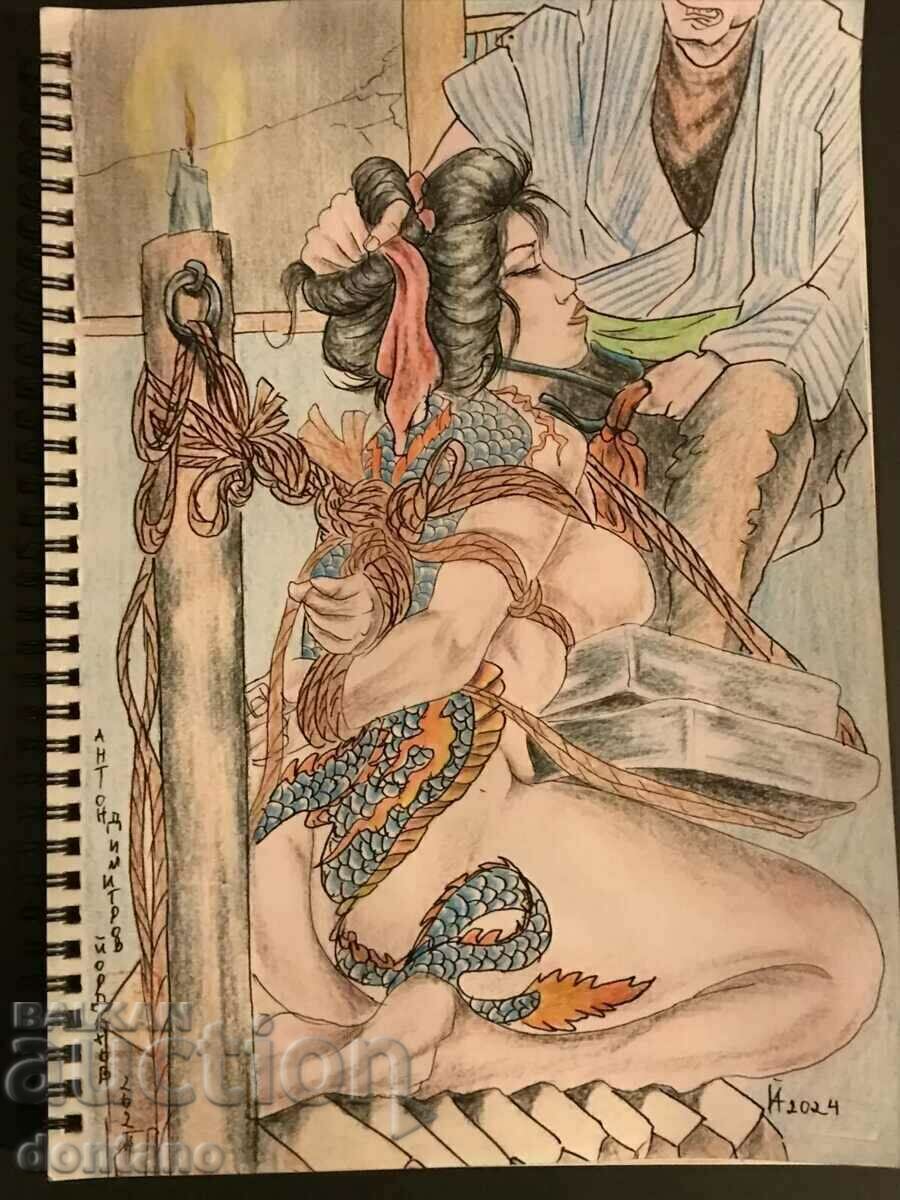 Anton Yordanov - Erotic Japanese drawing, colored pencils