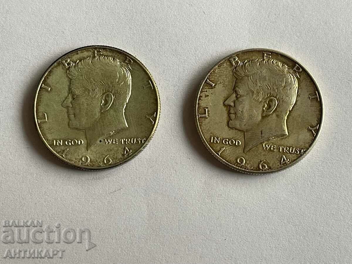 2 броя сребърна монета half dollar САЩ 1964 сребро