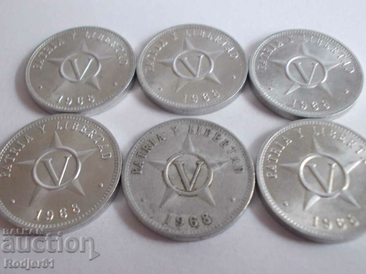 Auction 1968 5 centavos Cuba 6 pcs Auction 1968 5 centavos Cuba 6 pcs