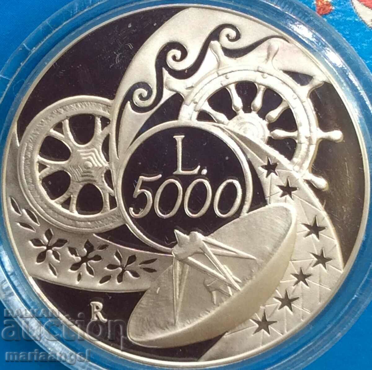 5000 лири 1999 Италия UNC PROOF сребро