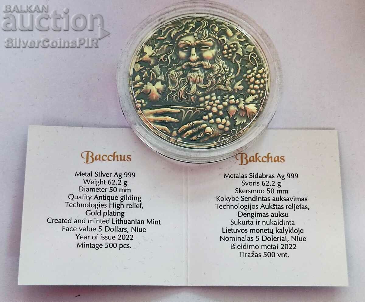 Auction Silver 2 Oz Bacchus - God of Wine 2022 New Islands Auction Silver 2 Oz Bacchus - God of Wine 2022 New Islands