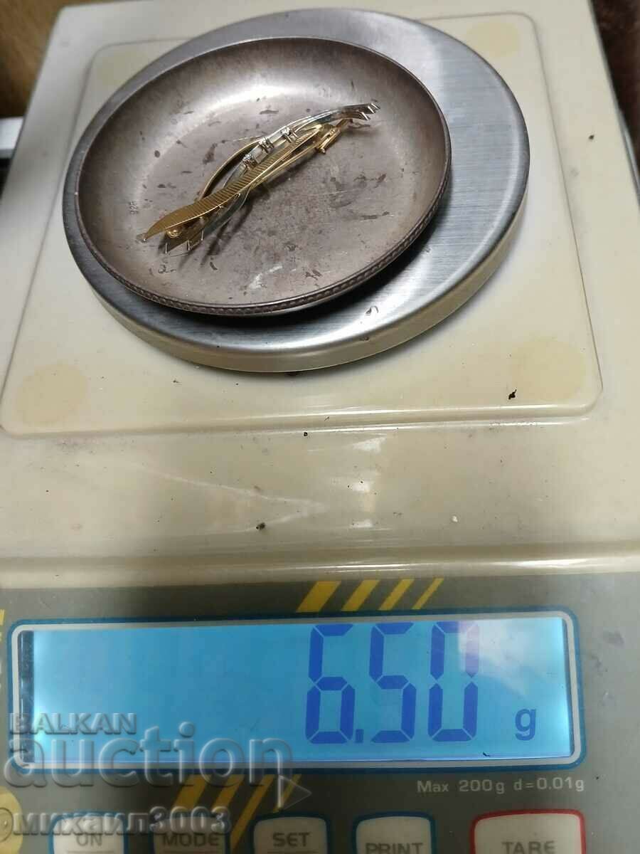 RETRO 14K GOLD BROOCH WITH 3 DIAMONDS - 5 RETRO 14K GOLD BROOCH WITH 3 DIAMONDS - 5