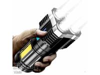 Powerful LED flashlight, COB side light, rechargeable battery