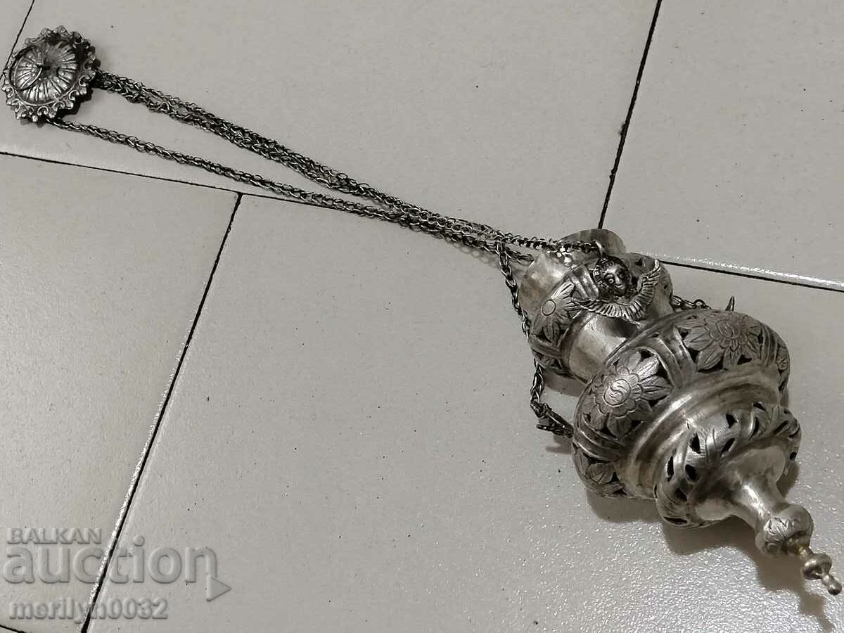 Възрожденско сребърно домашно кандило кръст с цена 459.00 лв. | € 234.68 Възрожденско сребърно домашно кандило кръст с цена 459.00 лв. | € 234.68